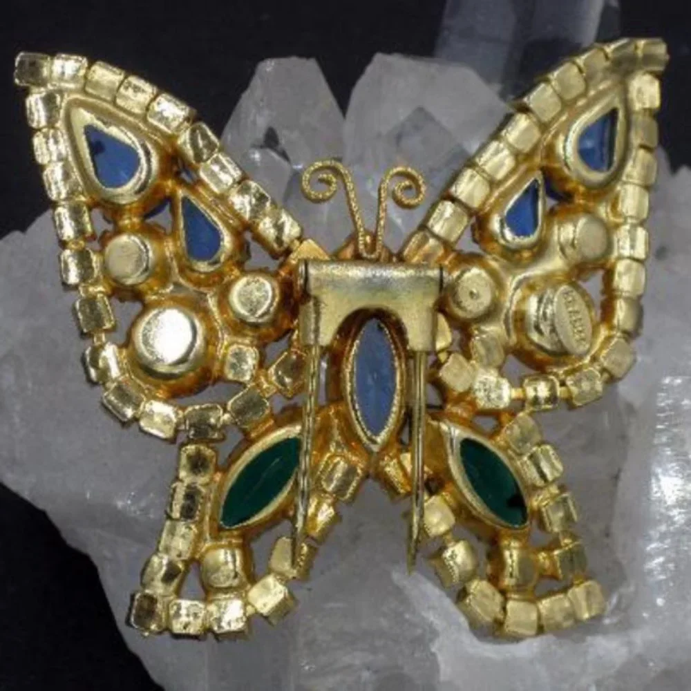 Rare Vintage Kramer Rhinestone Butterfly Fur Clip